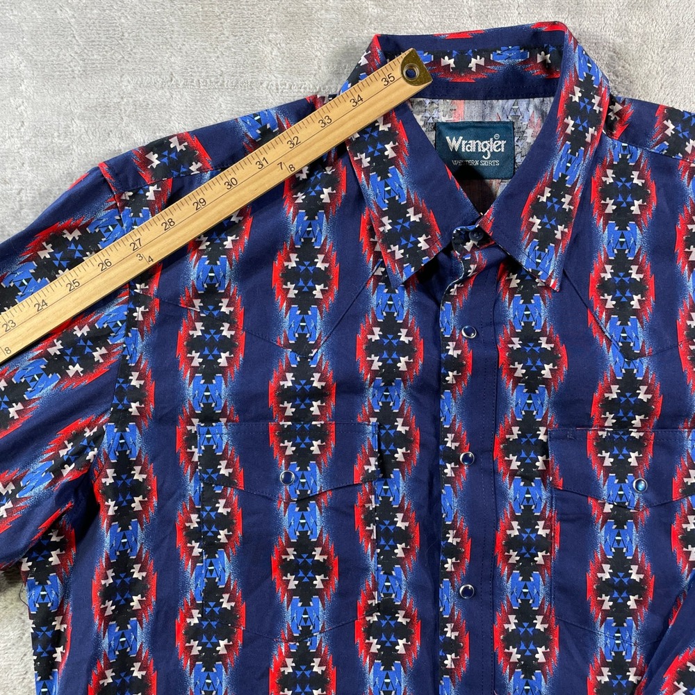Wrangler Shirt Mens Large Blue Western Aztec Snap Cowboy‎ Festival Casual - Picture 8 of 12